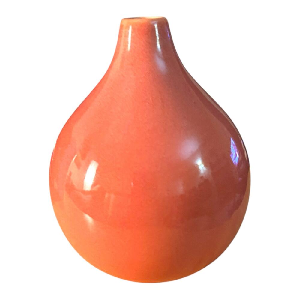 West Elm Coral Pink or Salmon Ceramic Bud Vase Teardrop Shape Good Condition